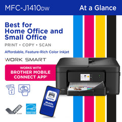 Brother Work Smart 1410 touchscreen closeup with cloud app access for faster jobs