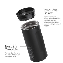 BrüMate Hopsulator Slim detalle de textura y acero que sugiere durabilidad y aislamiento
