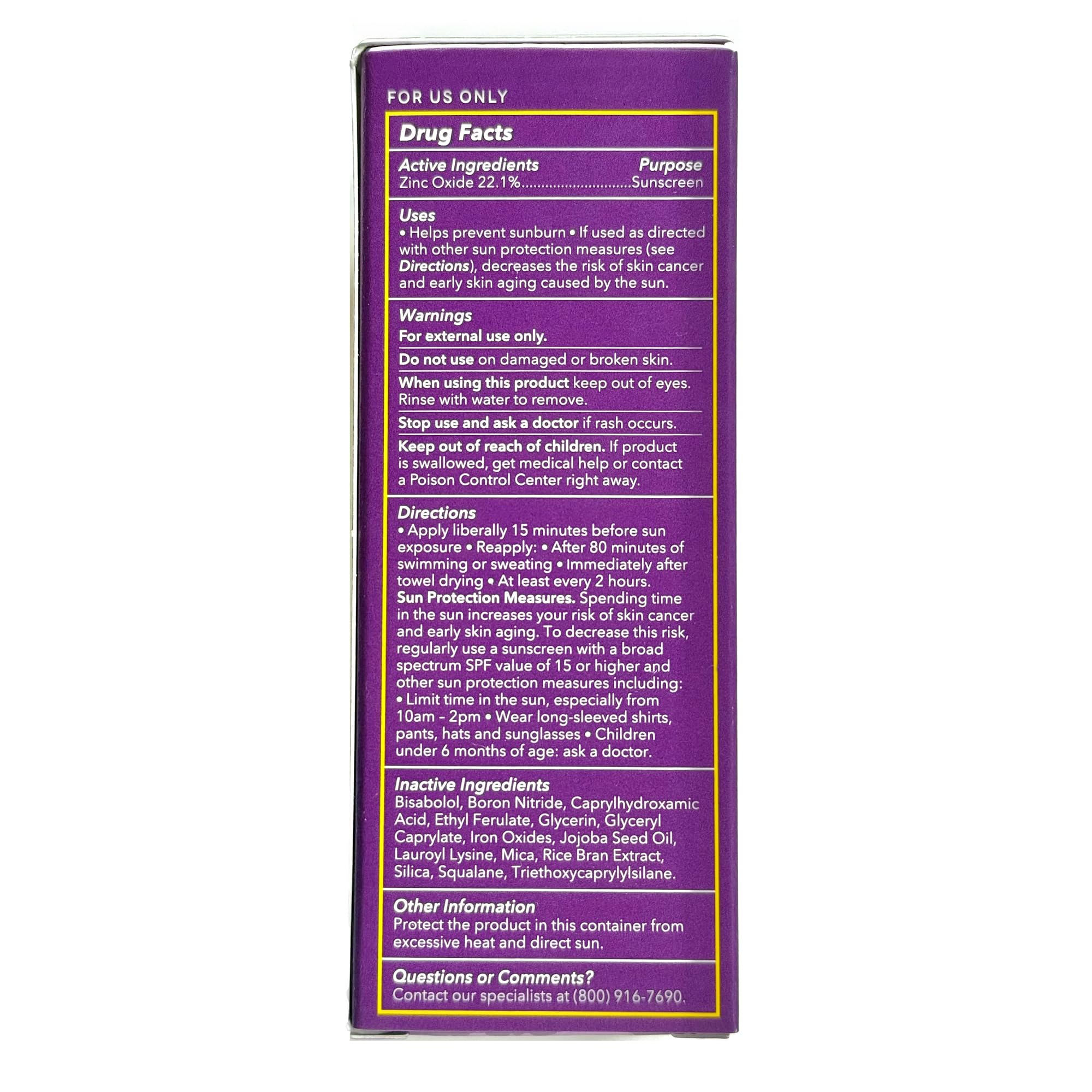 Brush On Block etiqueta con ingredientes y certificaciones visibles