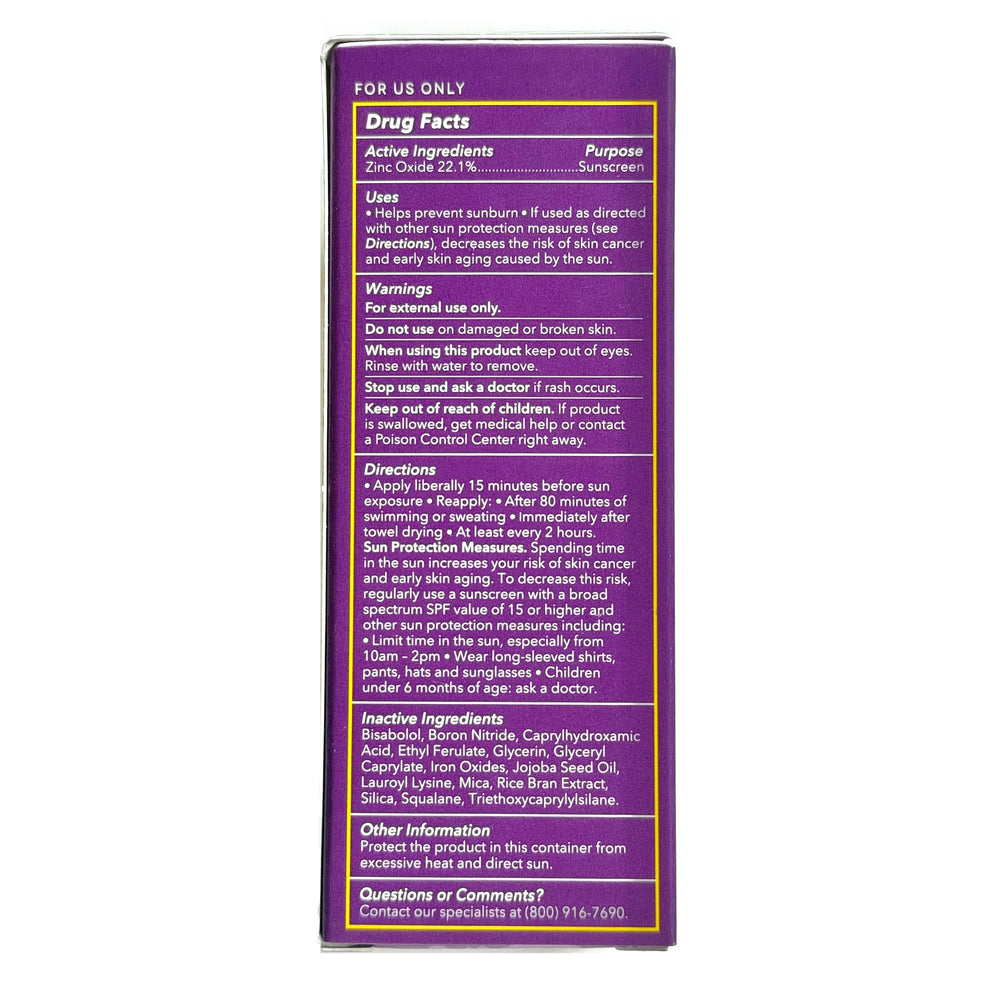 Brush On Block etiqueta con ingredientes y certificaciones visibles