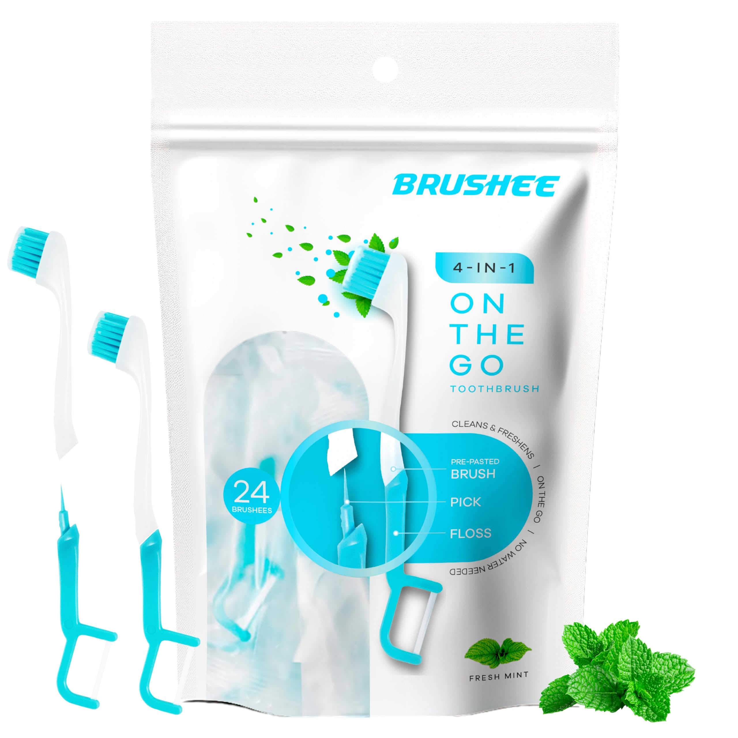 Brushee frontal pack de 24 unidades mostrando presentación compacta y listo para viaje