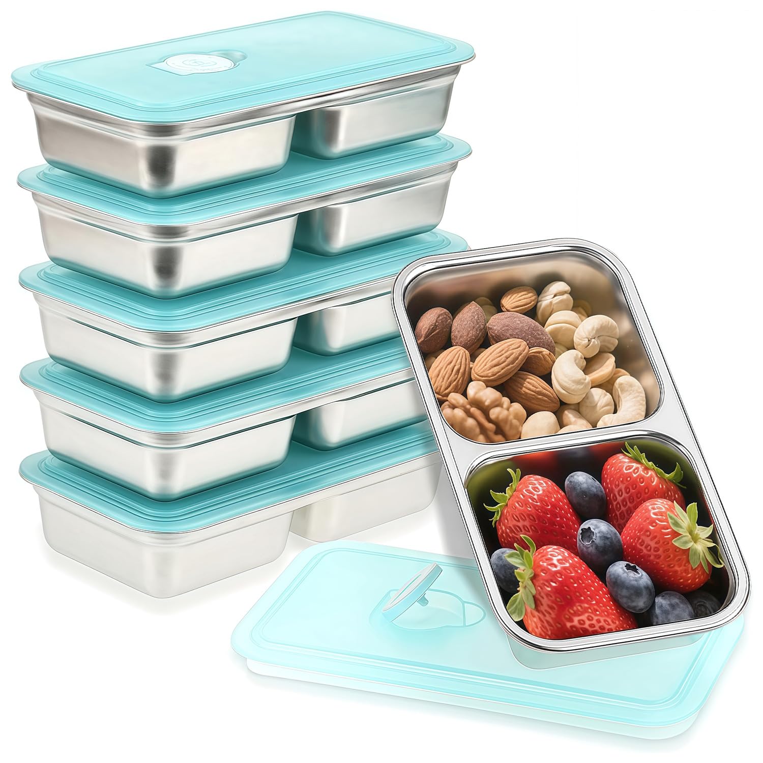 BSTUR front view of six-pack snack containers showing compact, reusable design benefit