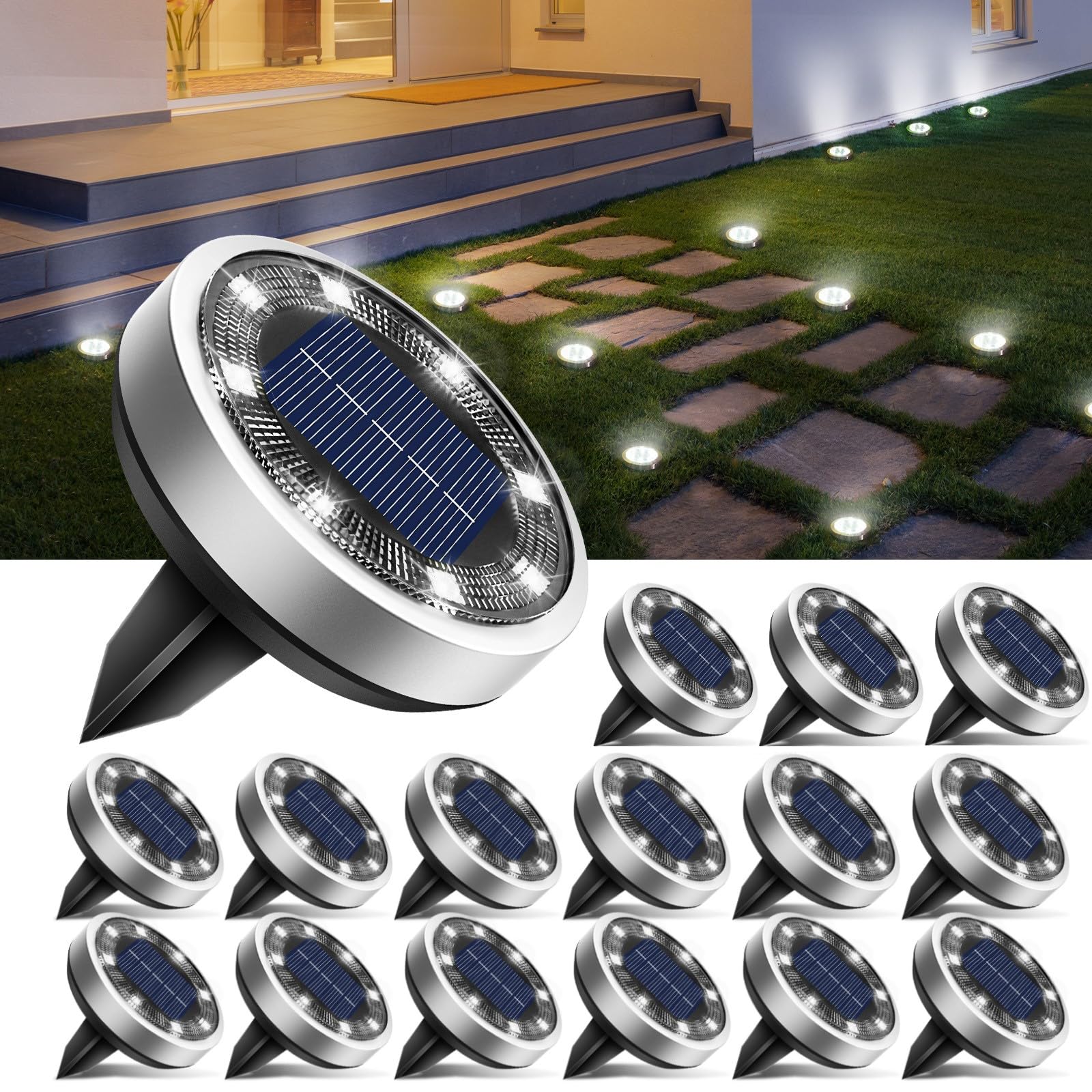 btfarm paquete frontal de 16 luces solares mostrando diseño compacto y ahorro