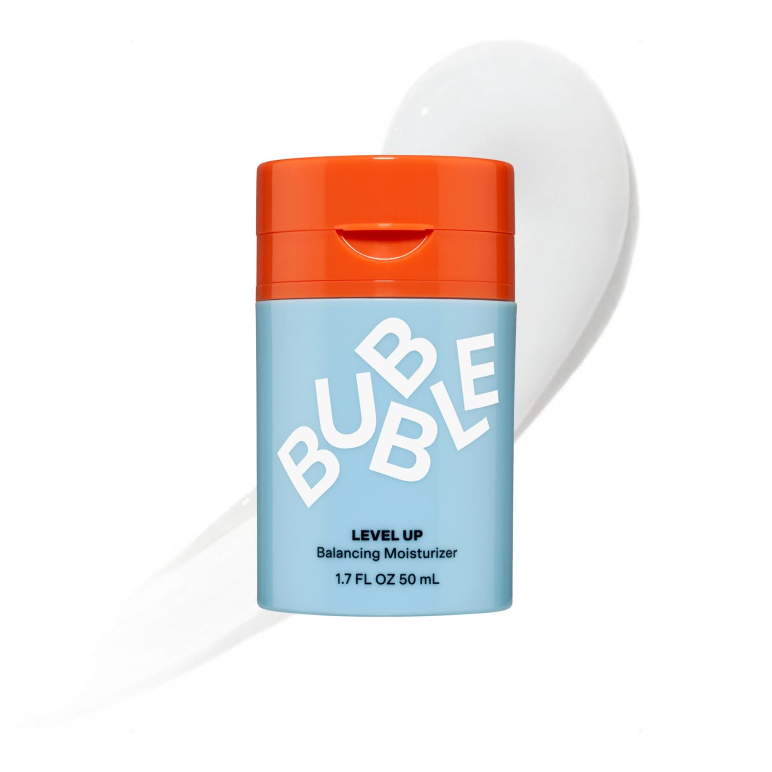 Bubble Skincare frasco frontal del gel hidratante mostrando marca y diseño, hidratación ligera