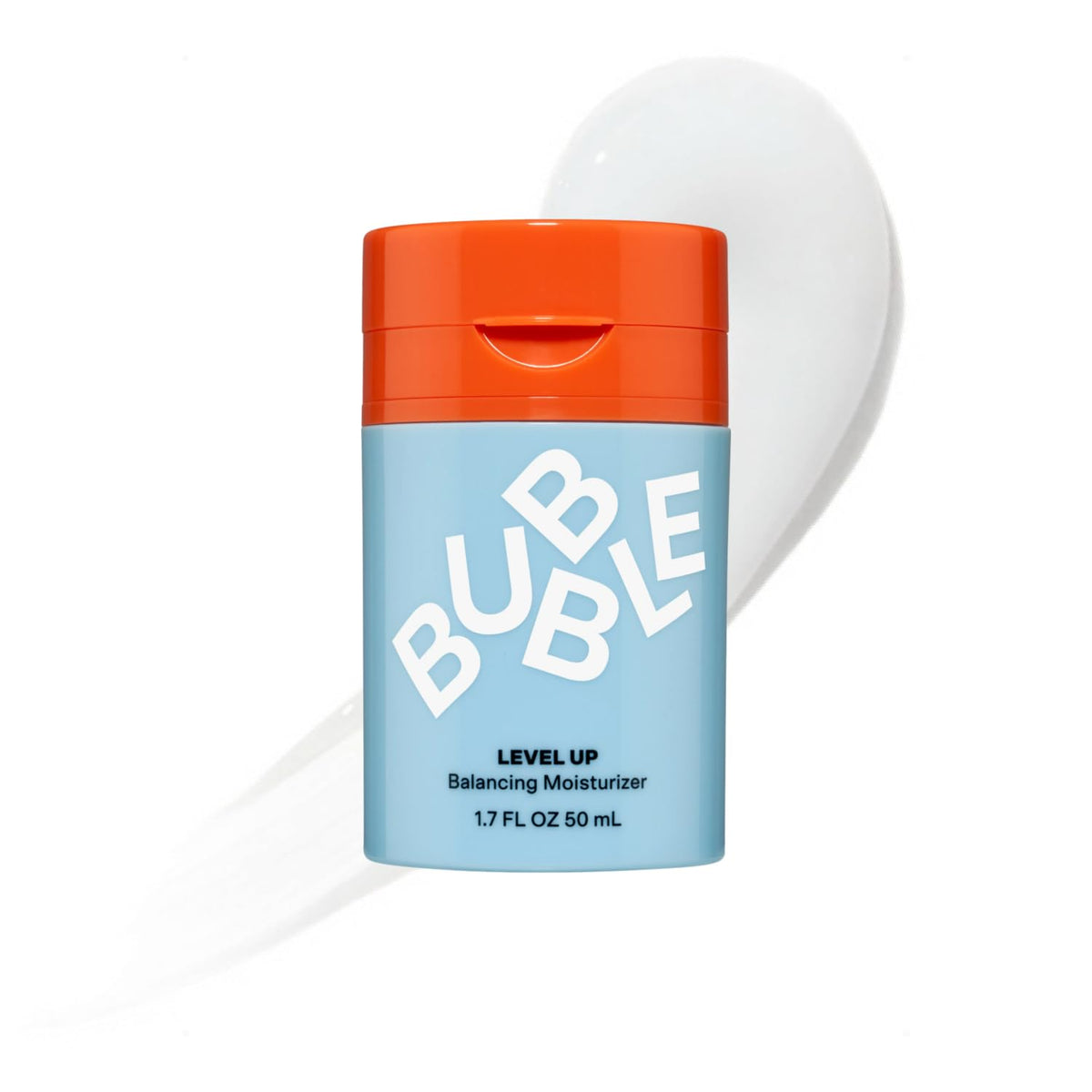 Bubble Skincare frasco frontal del gel hidratante mostrando marca y diseño, hidratación ligera