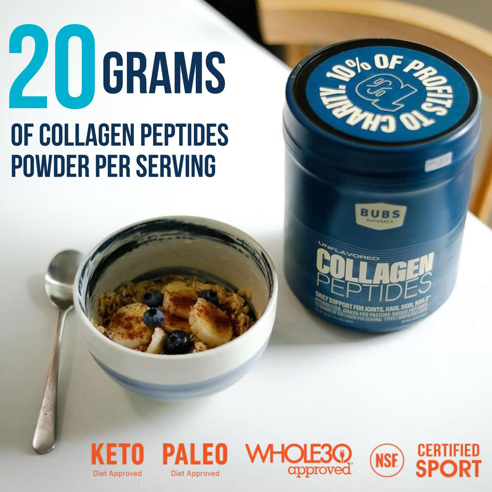 Cucharada con scoop de BUBS Naturals colágeno, medida precisa y cómoda