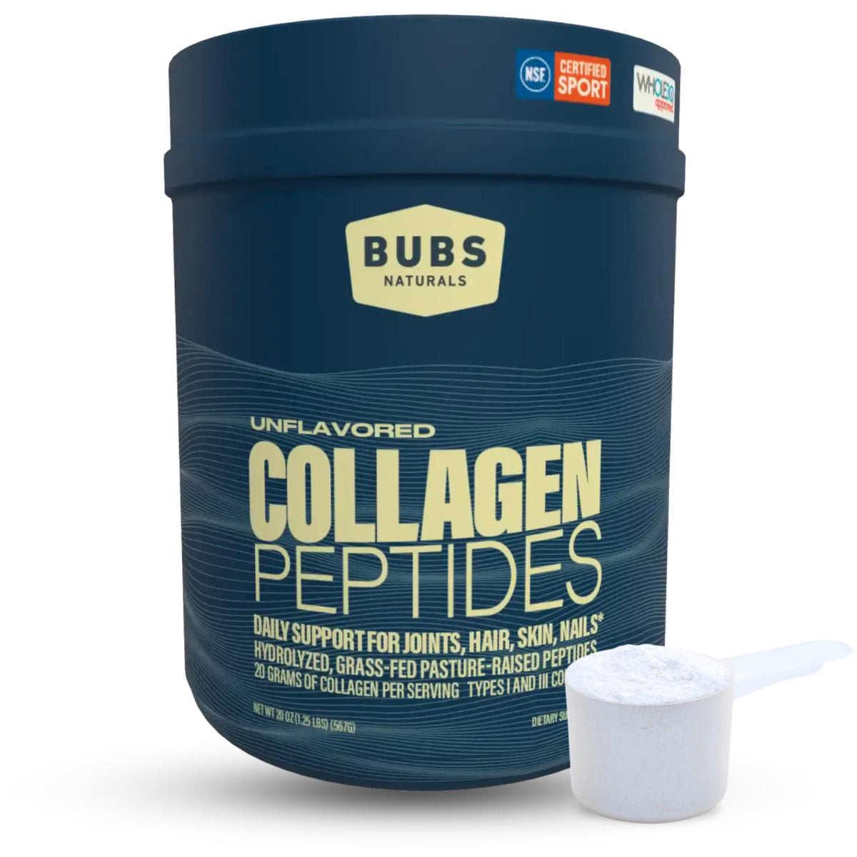 BUBS Naturals envase frontal del colágeno sin sabor, presentación clara y profesional