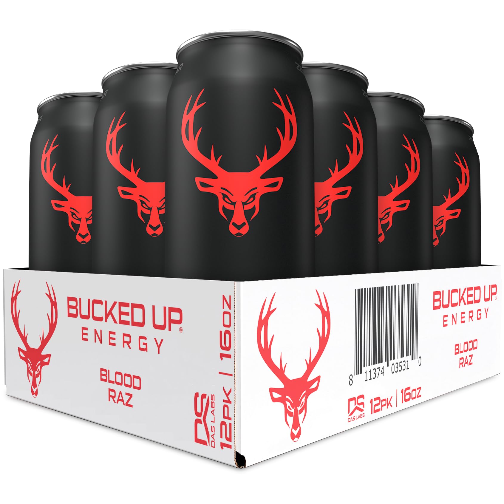 Bucked Up lata Blood Raz frente mostrando diseño y energía inmediata