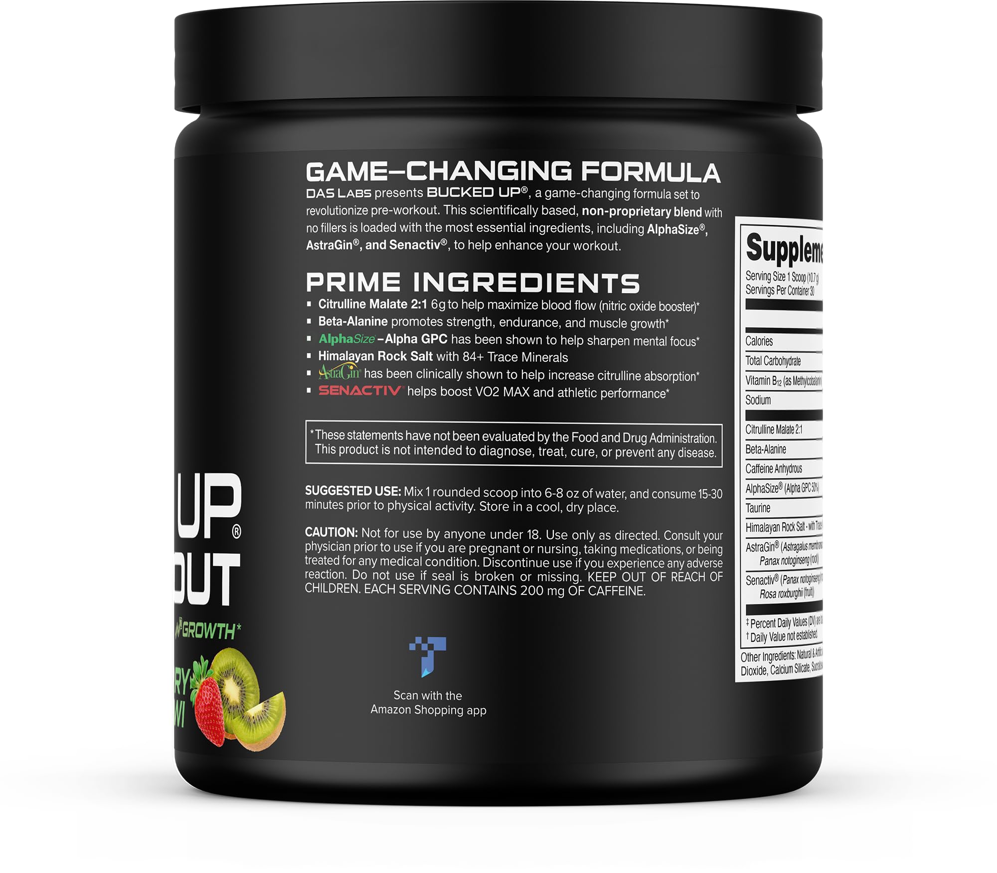 Bucked Up etiqueta nutricional ampliada mostrando ingredientes transparentes