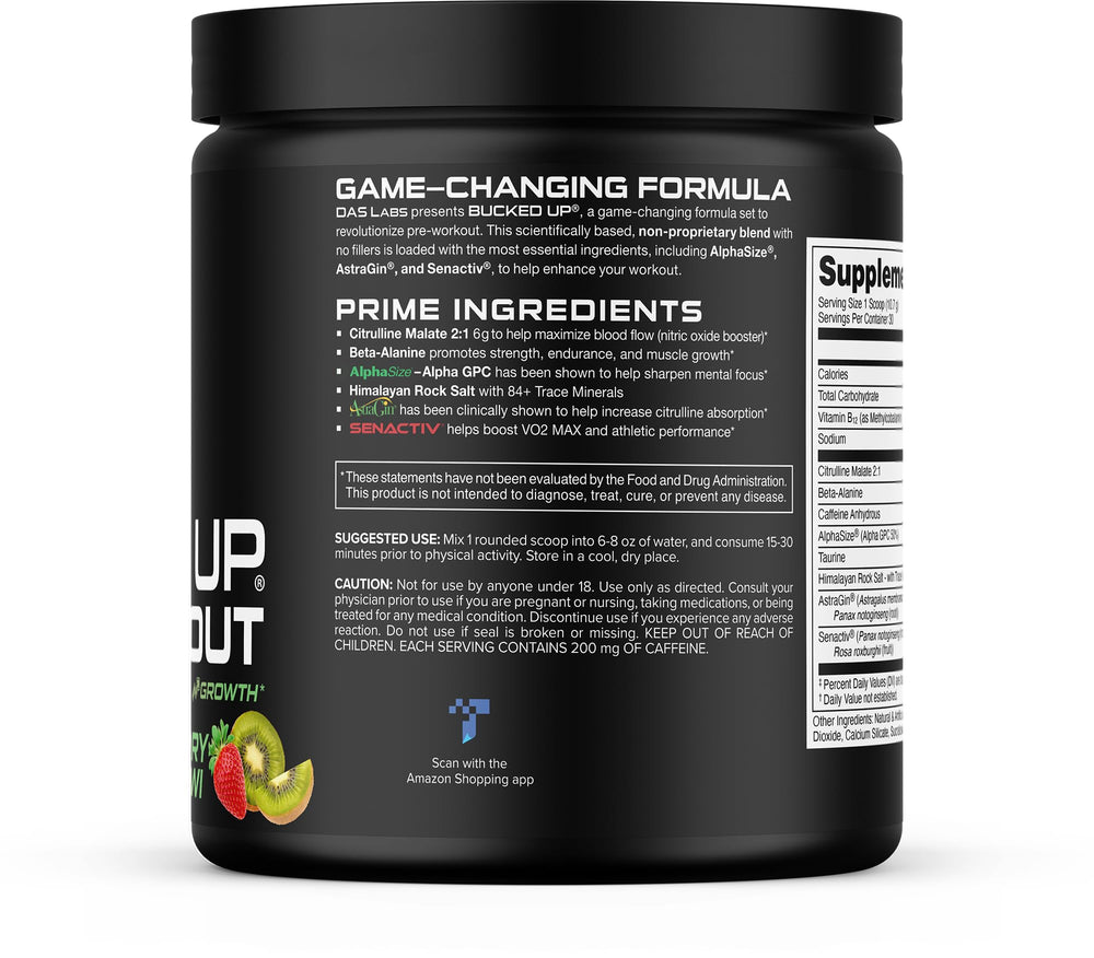 Bucked Up etiqueta nutricional ampliada mostrando ingredientes transparentes