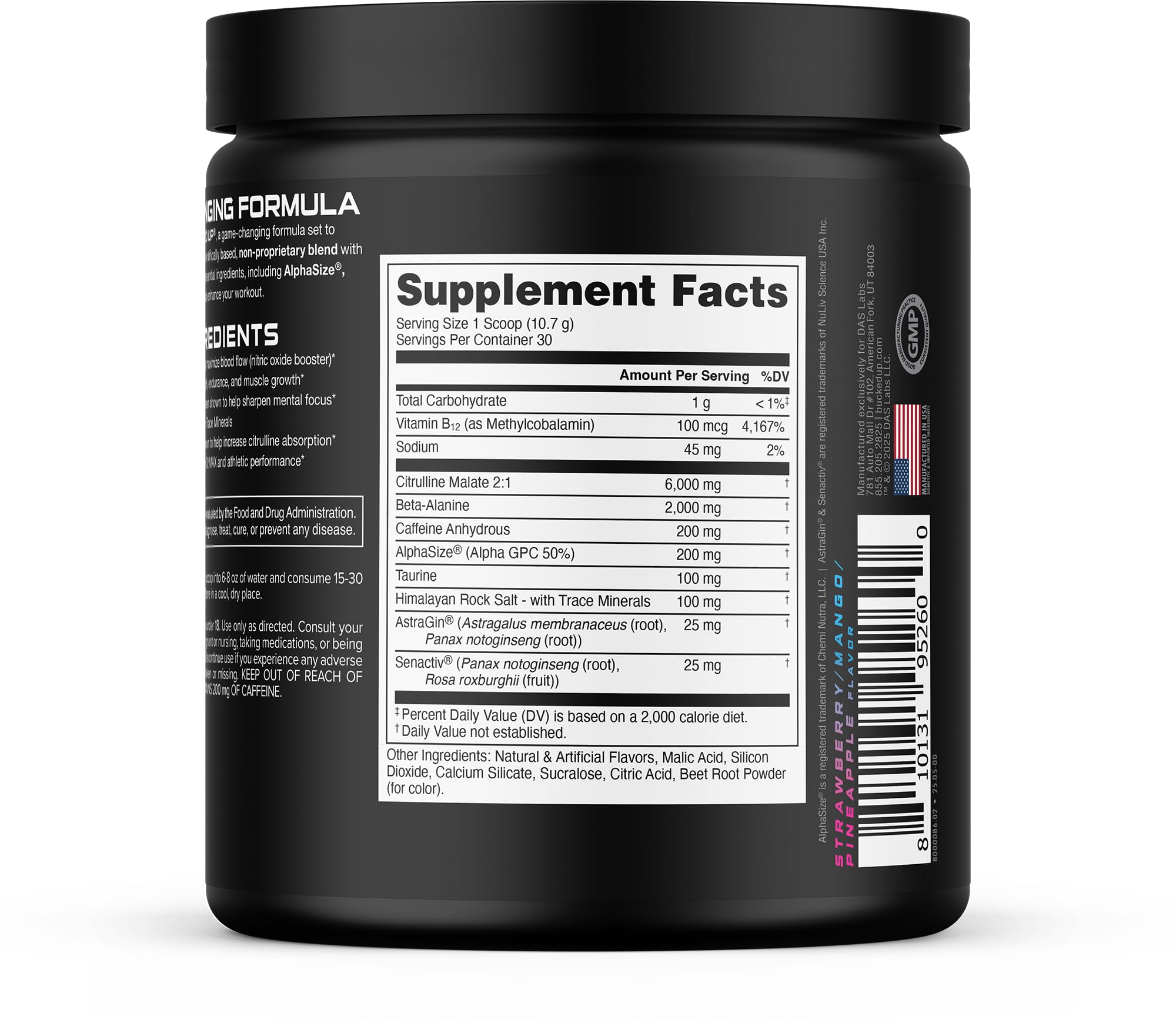 Bucked Up vaso con bebida mezclada lista para entrenar y rápida disolución