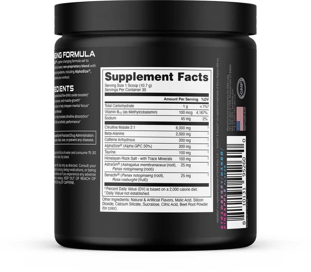 Bucked Up vaso con bebida mezclada lista para entrenar y rápida disolución
