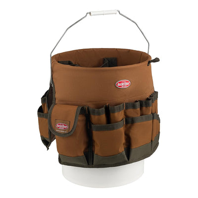 Bucket Boss lazos interiores sosteniendo martillo y taladro con seguridad