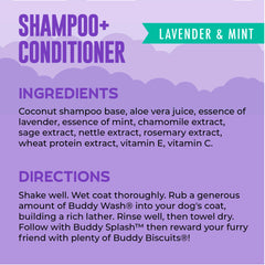 Buddy Biscuits etiqueta con ingredientes naturales y seguridad visible