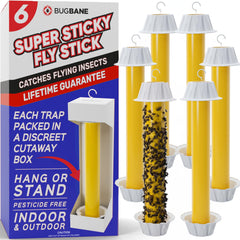 BugBane front packaging showing six fly stick boxes and product benefits