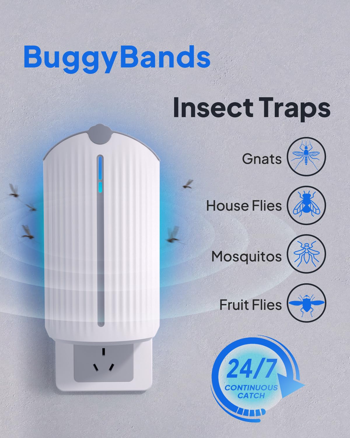 BuggyBands device close-up highlighting light window and discreet design benefit