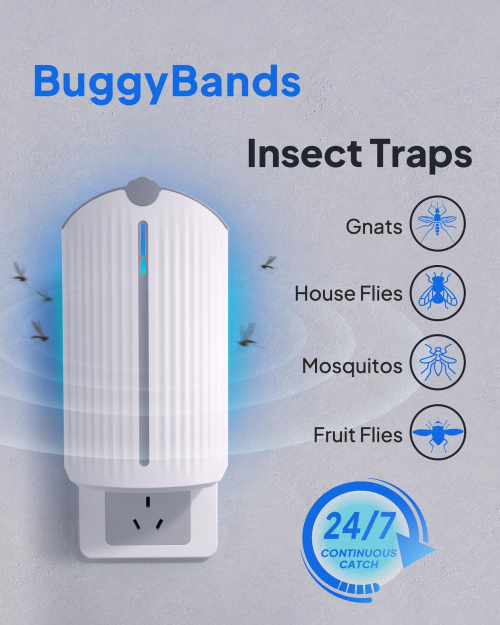 BuggyBands device close-up highlighting light window and discreet design benefit