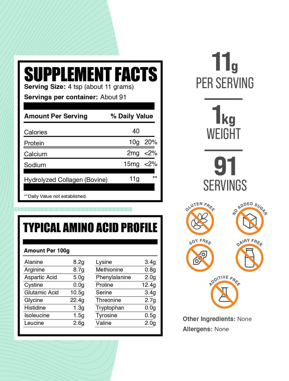 BulkSupplements cucharada con polvo de colágeno que muestra textura fina y solubilidad