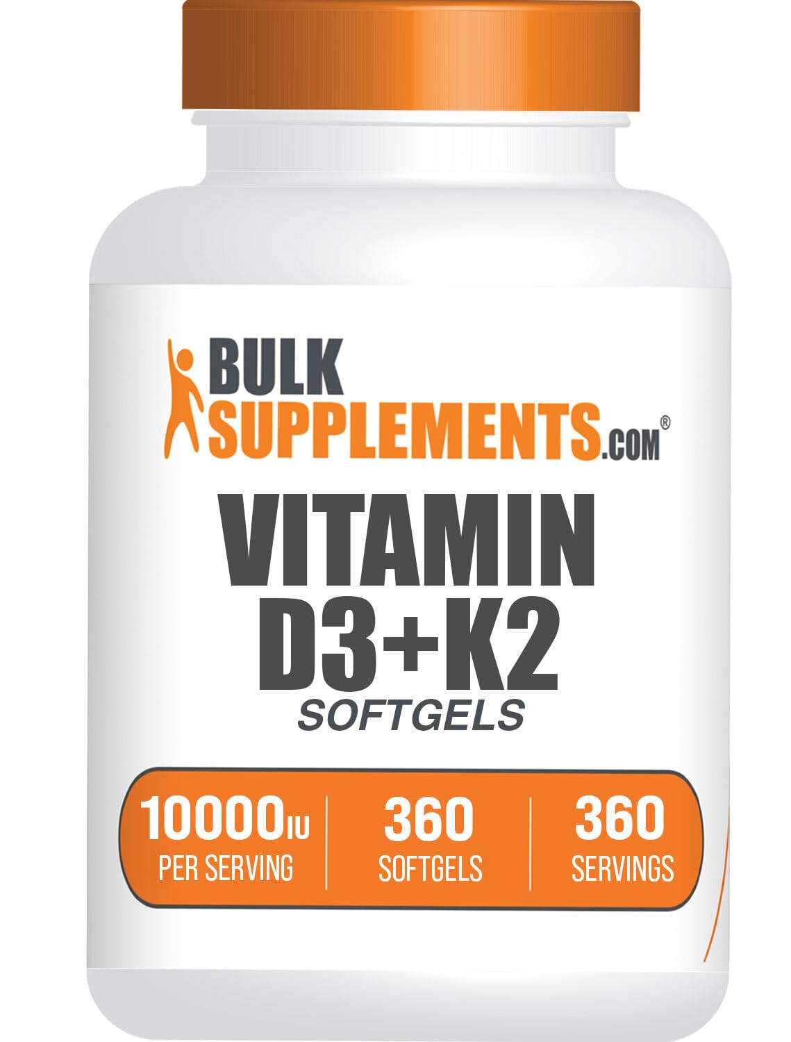 BulkSupplements frasco frontal mostrando 360 softgels y etiqueta clara