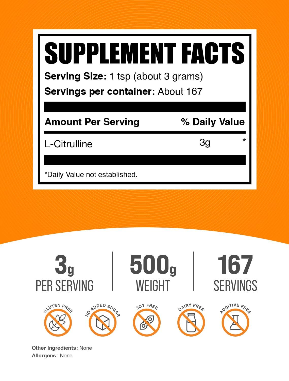 BulkSupplements primer plano del polvo de L-Citrulline textura fina y pura