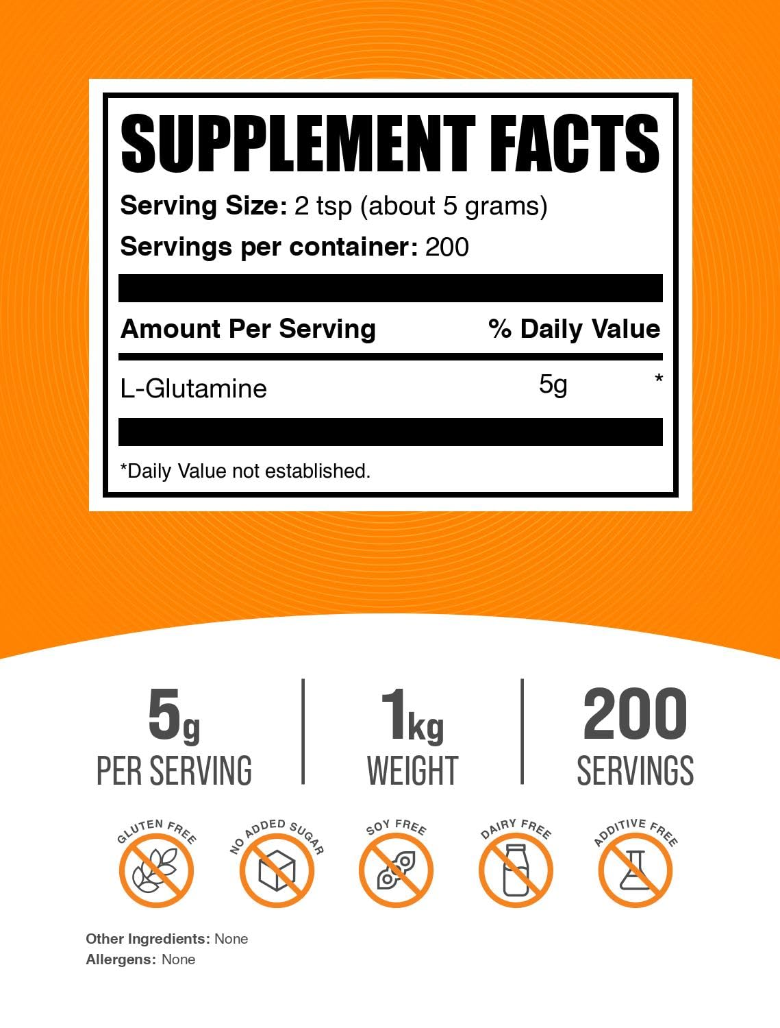 BulkSupplements textura del polvo de L-glutamina en cuchara, mezcla fácil