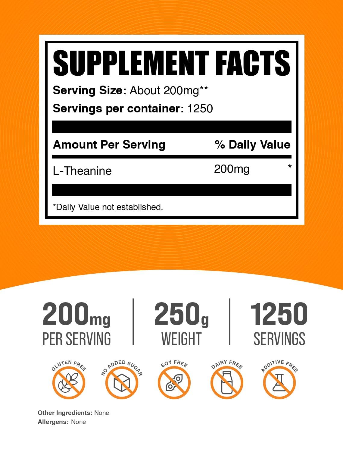 BulkSupplements primer plano del polvo de L-Theanine mostrando textura fina y pura