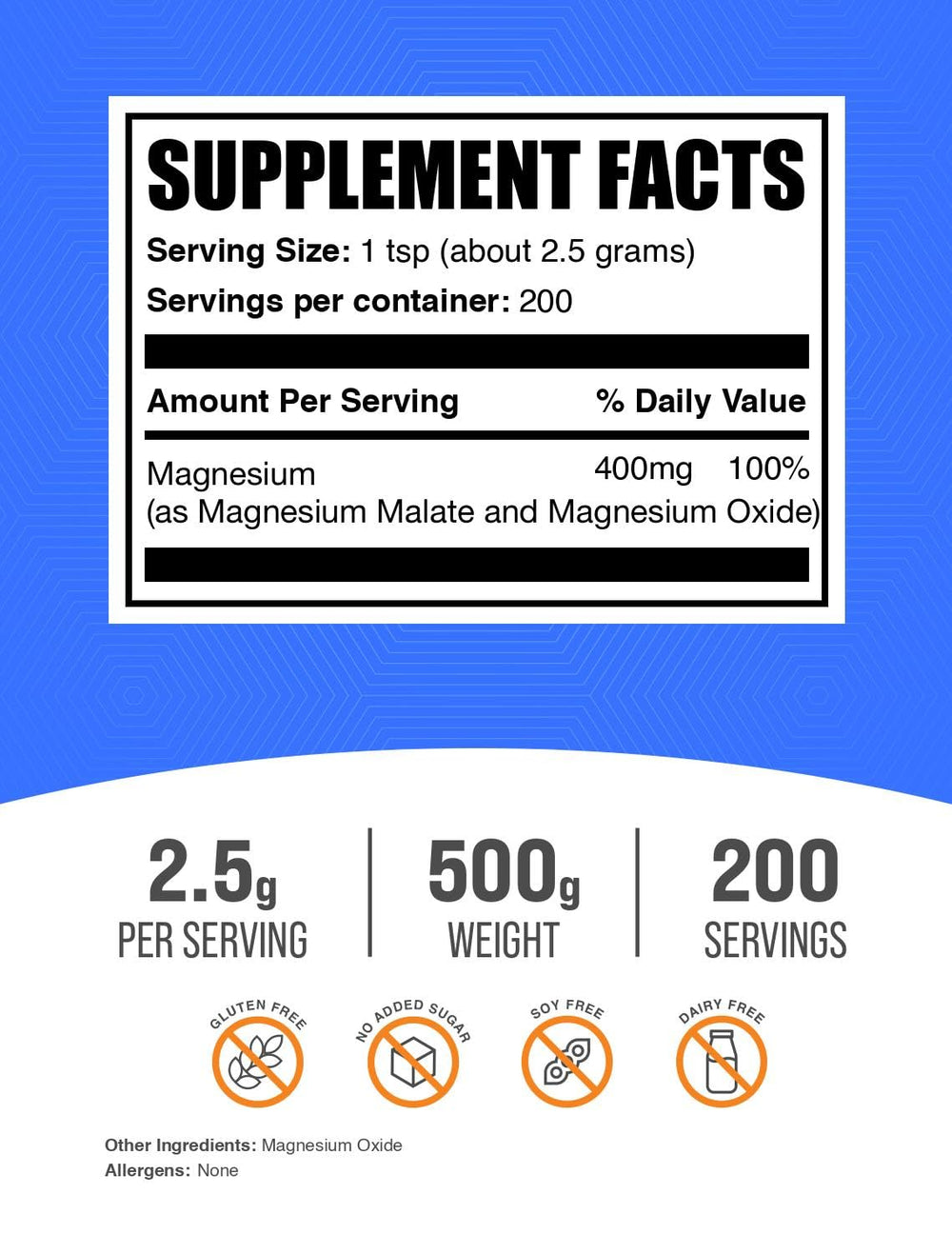 BulkSupplements polvo de magnesio malato textura fina, fácil disolución en líquidos