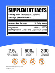 BulkSupplements polvo de magnesio malato textura fina, fácil disolución en líquidos