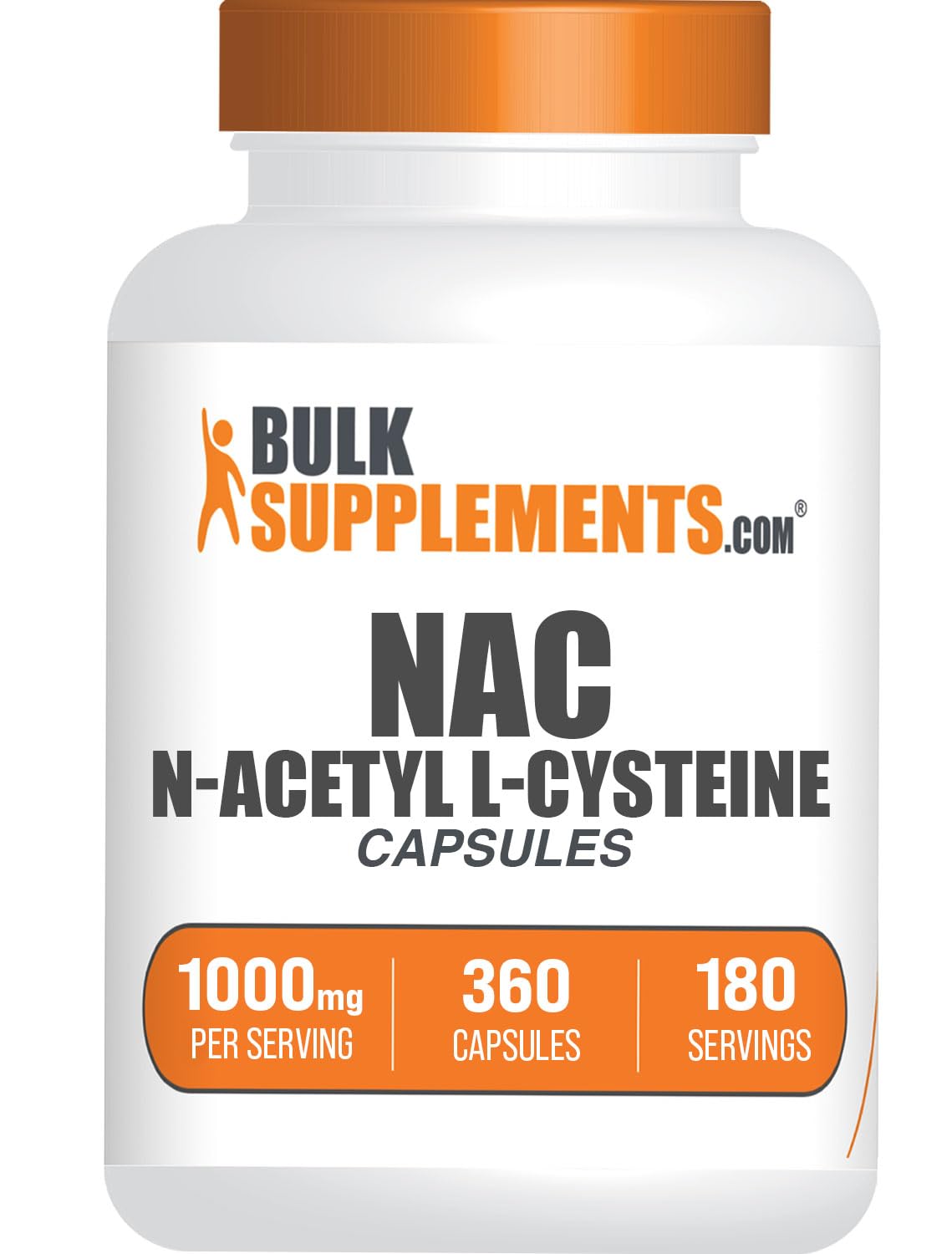BulkSupplements bote frontal mostrando 360 cápsulas y etiqueta clara