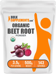 BulkSupplements envase frontal de polvo de remolacha orgánica, práctico y vegano