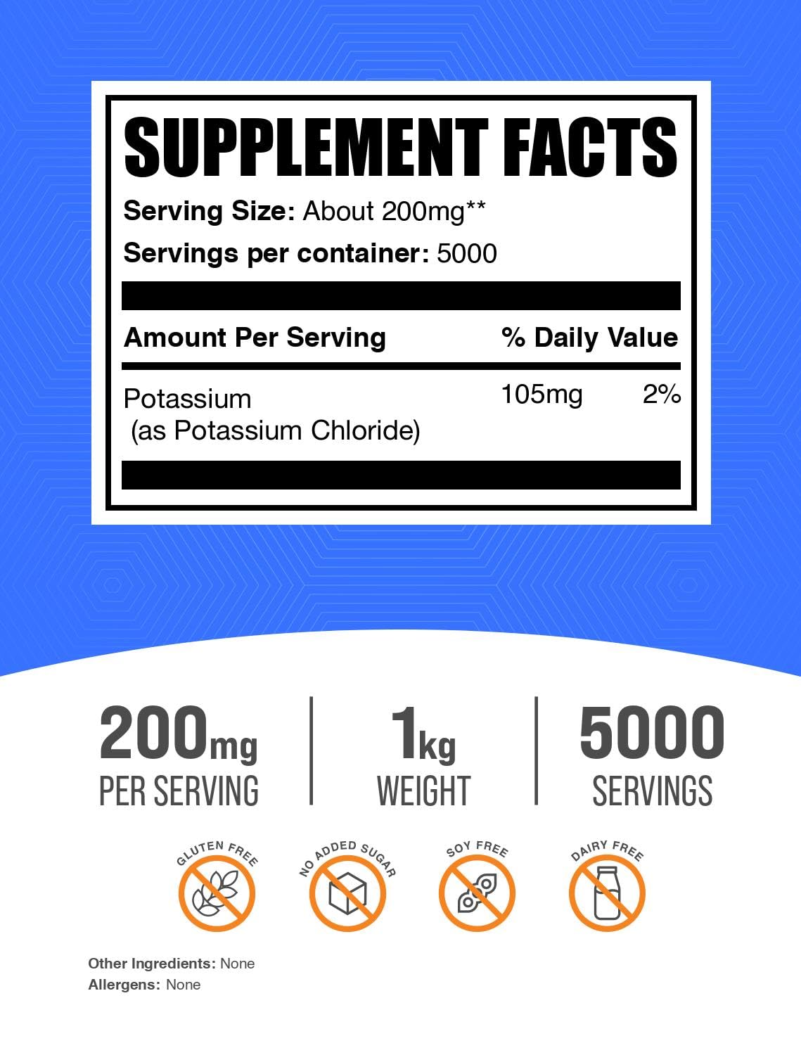 BulkSupplements textura del polvo de cloruro de potasio en primer plano para mezcla uniforme