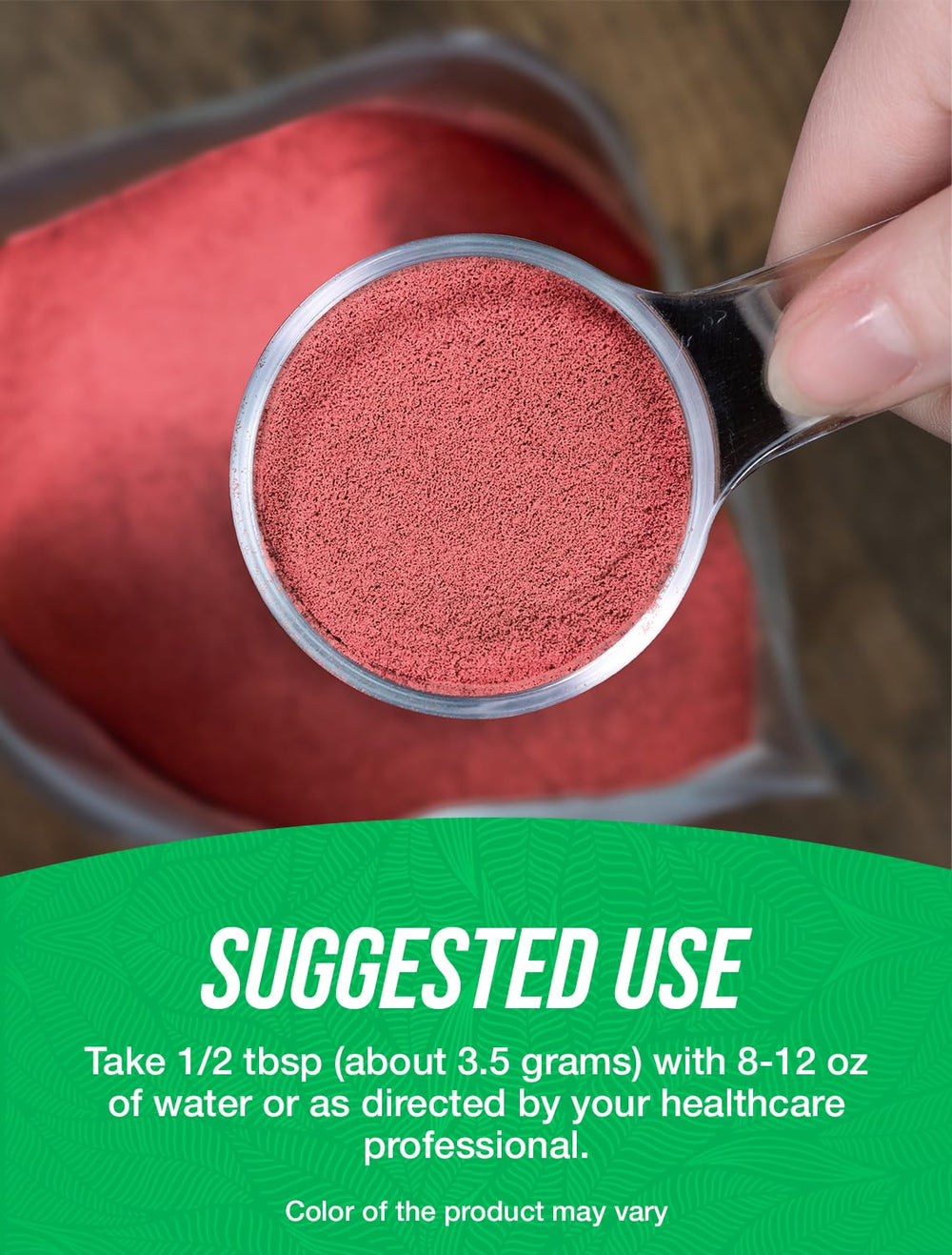BulkSupplements cucharilla con porción mostrando el tamaño de servicio de 3,5 g