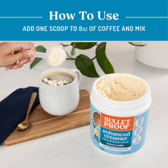 Bulletproof creamer poured into coffee creating creamy swirl