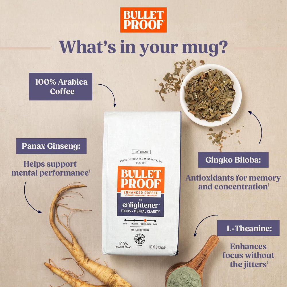 Bulletproof primer plano del café molido mostrando textura y frescura