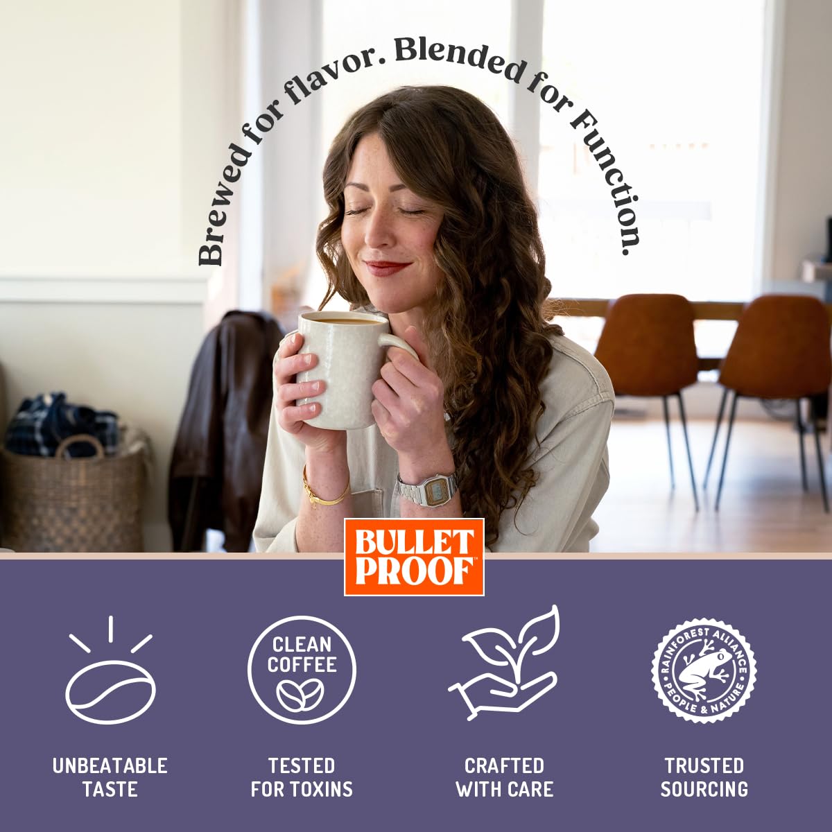 Bulletproof etiqueta del paquete con certificación Rainforest Alliance visible