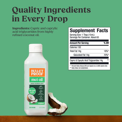Bulletproof product label detail highlighting C8 C10 and purity information