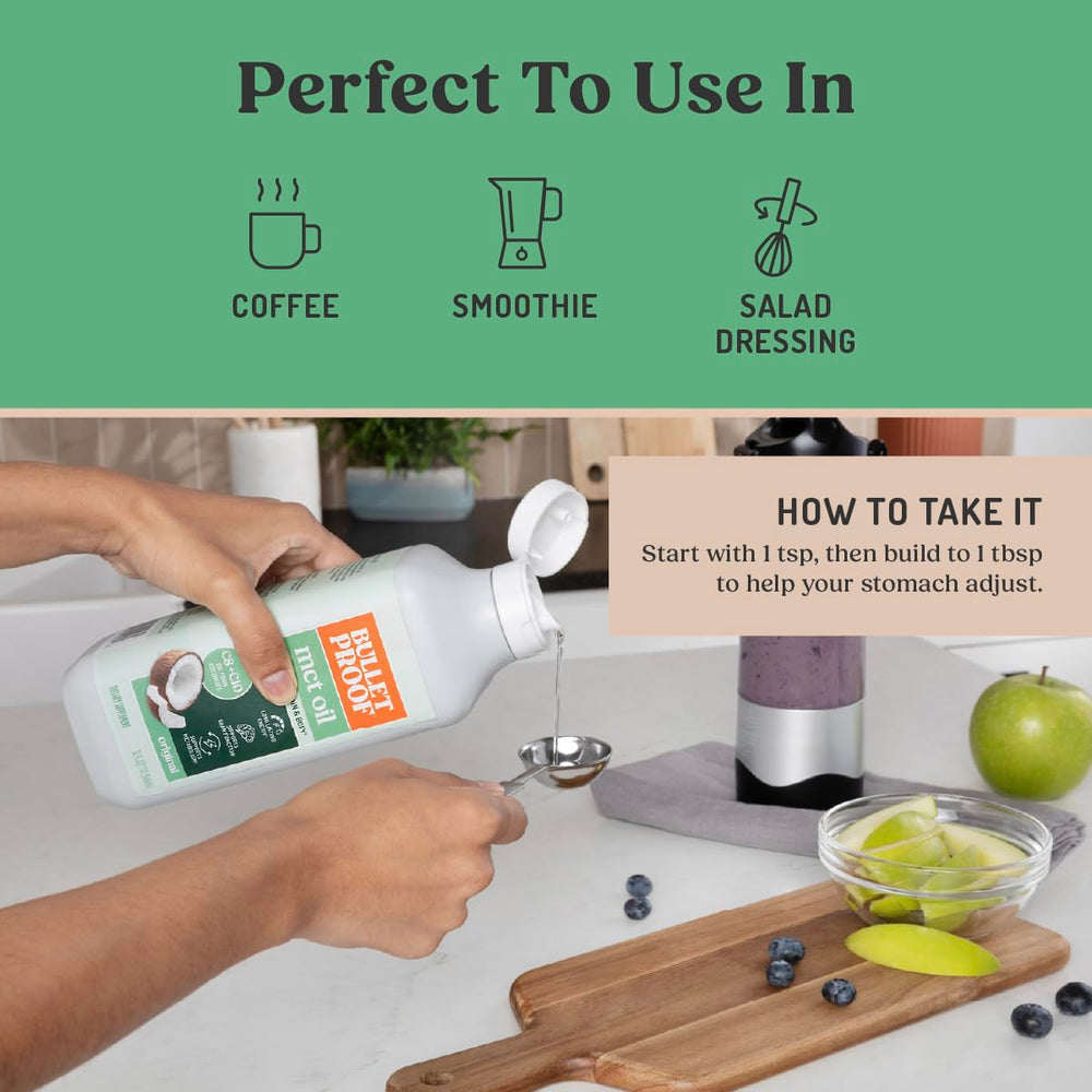 Bulletproof oil mixed into a fruit smoothie for creaminess without flavor change