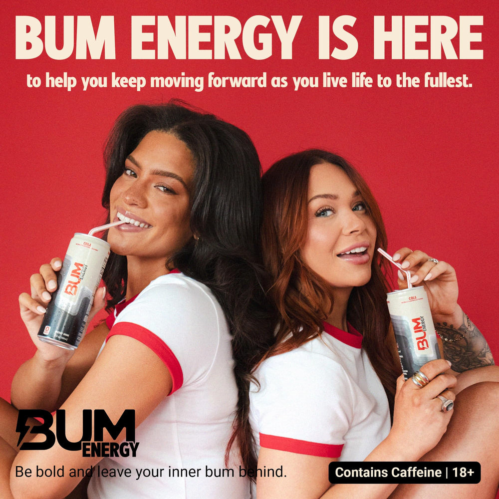 BUM Energy lata junto a equipo de gimnasio sugiere impulso pre-entreno