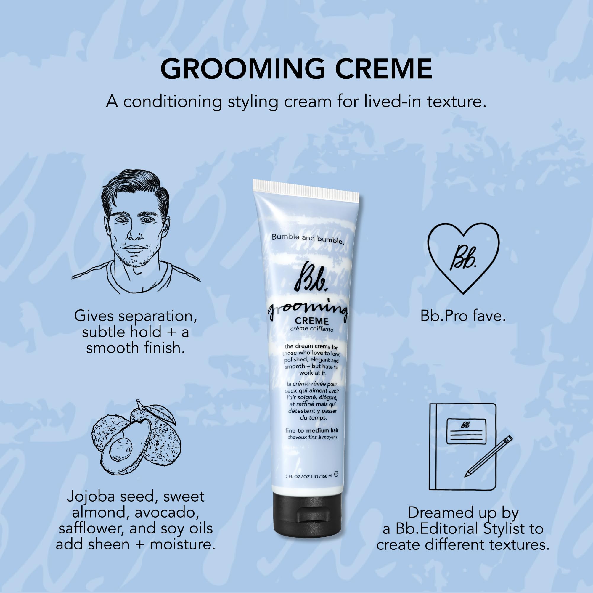 Bumble and bumble Grooming Creme junto a una regla para comparar tamaño 148 ml práctico para viajes
