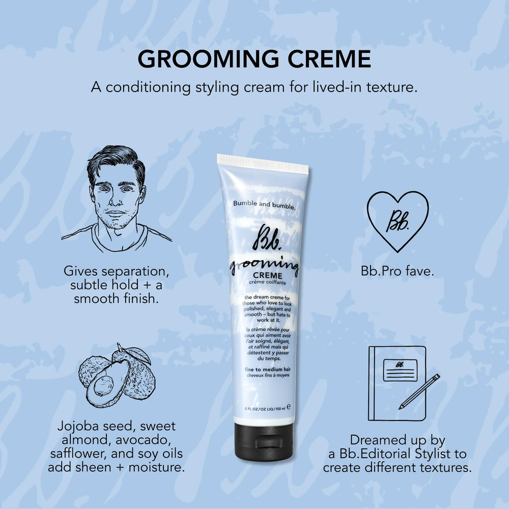 Bumble and bumble Grooming Creme junto a una regla para comparar tamaño 148 ml práctico para viajes