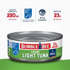 Bumble Bee open can showing flaky tuna texture for quick meal prep benefit