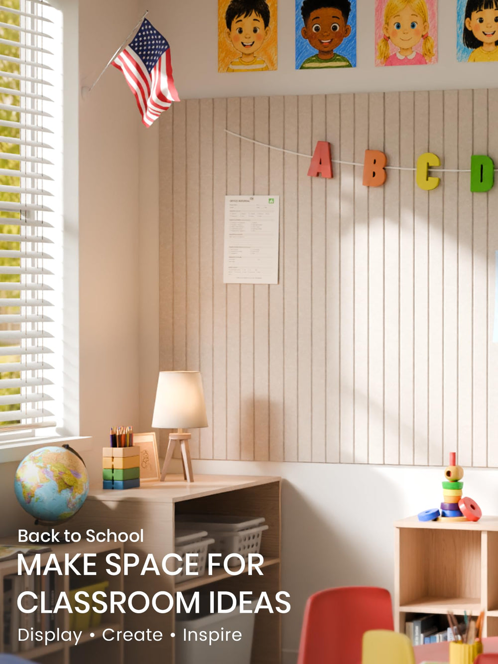Bumusty tiles in a home office reducing visual clutter and improving focus