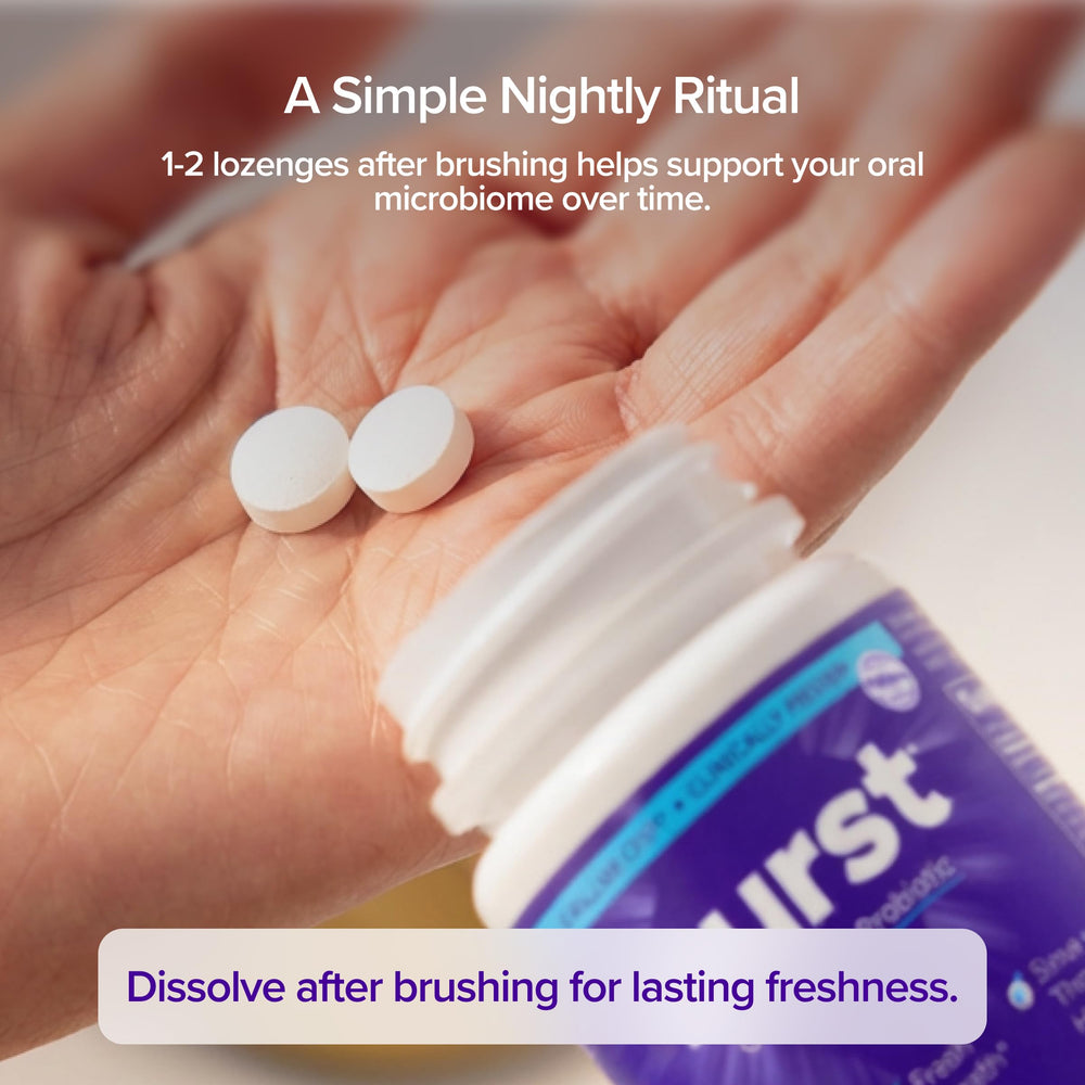Burst ambiente de cuidado bucal en baño mostrando uso nocturno