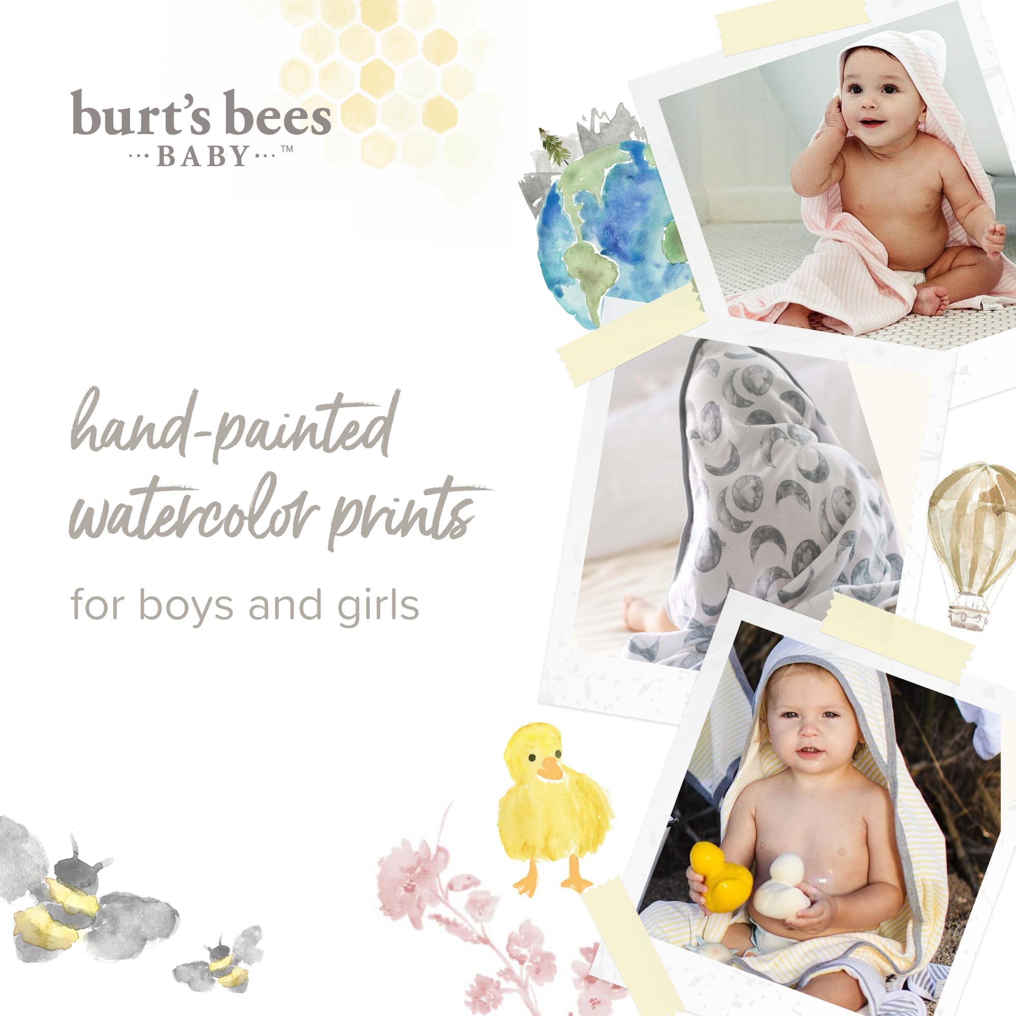 Burt's Bees Baby estampado pintado a mano con aspecto atractivo