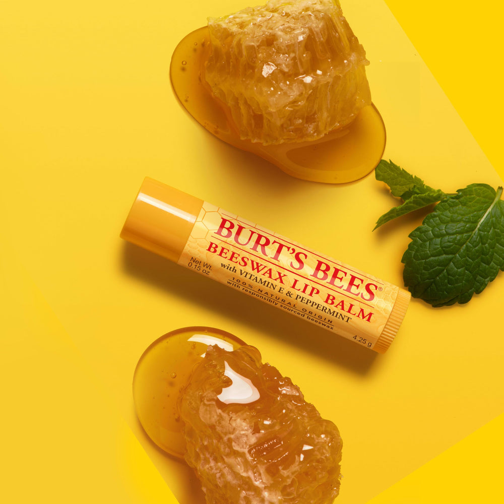 Burt's Bees comparación de tamaño en mano para escala compacta