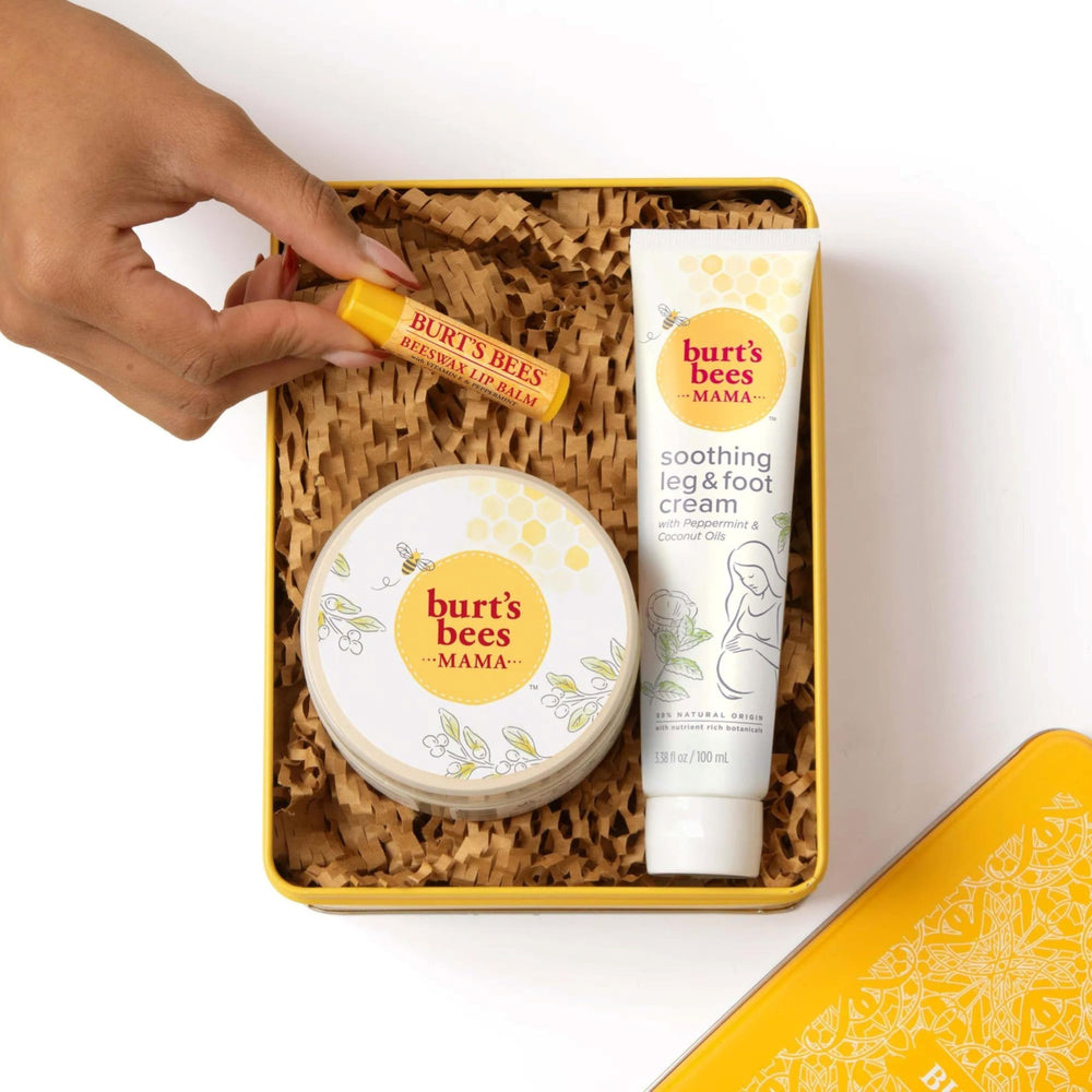 Burt's Bees arrangement of shea cocoa jojoba ingredients signifying natural nourishment
