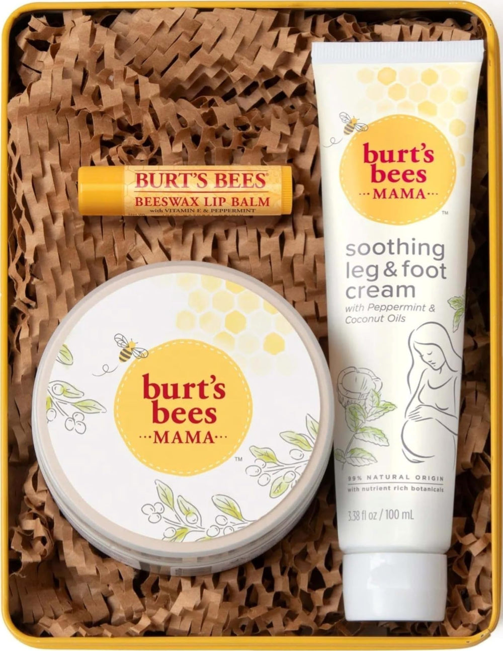 Burt's Bees front tin view showing complete gift set and natural appeal