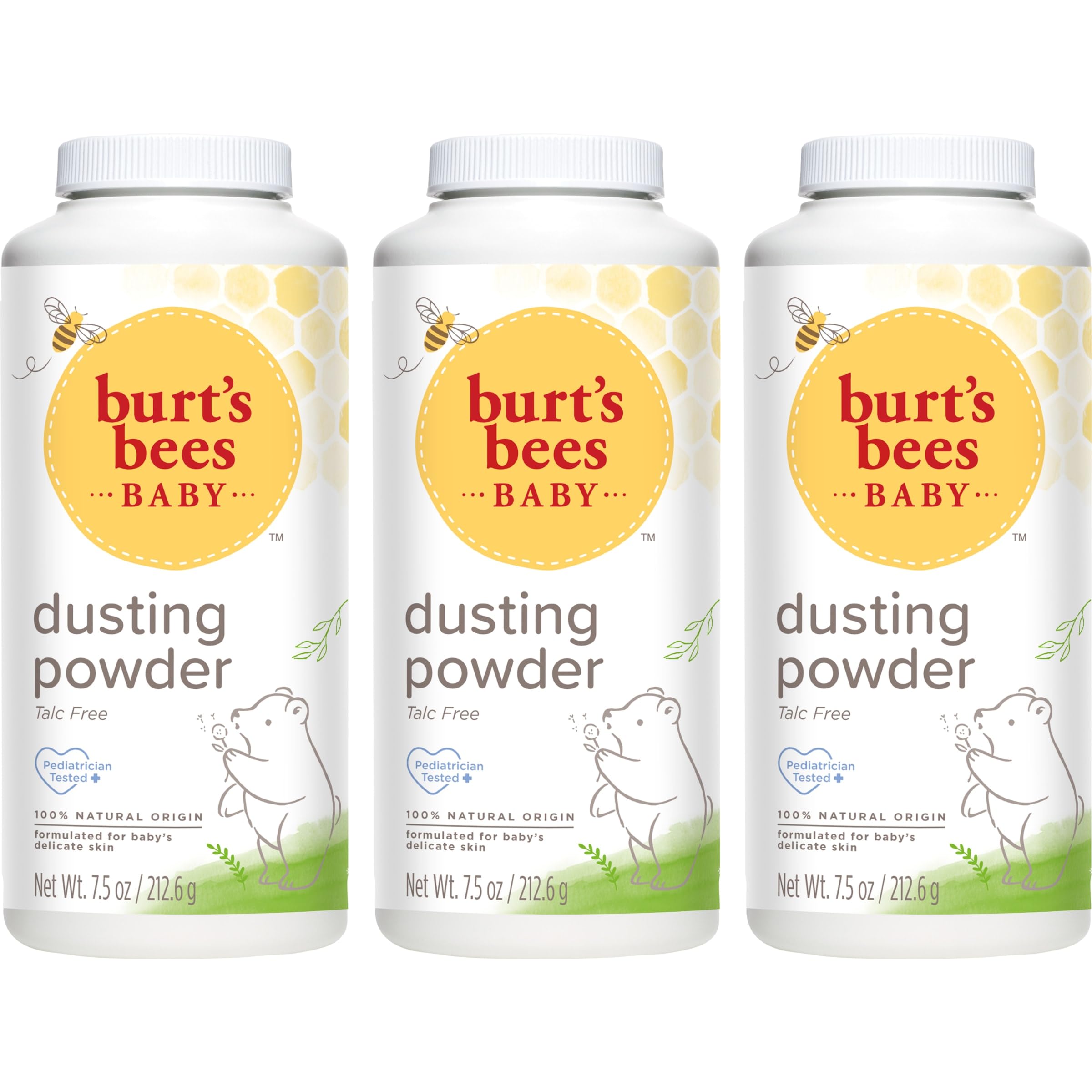 Burt's Bees polvo infantil frontal mostrando diseño y tamaño práctico