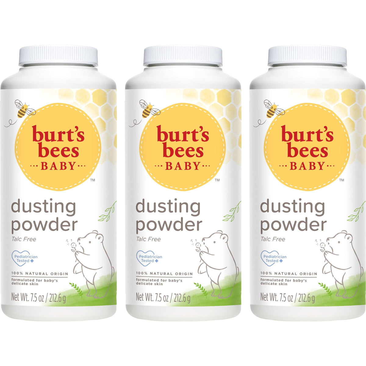 Burt's Bees polvo infantil frontal mostrando diseño y tamaño práctico