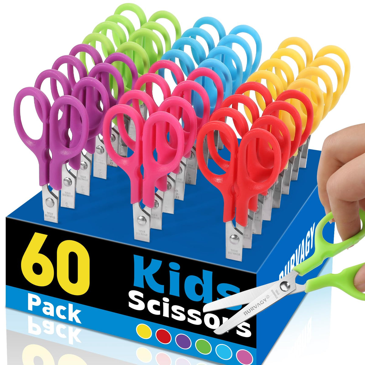 BURVAGY paquete frontal 60 tijeras, cantidad ideal para aulas
